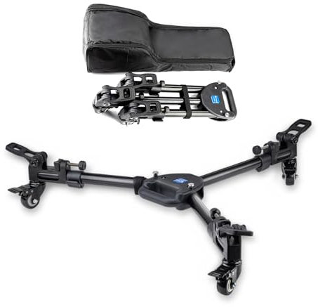 Fotopro Heavy-Duty Tripod Dolly with 3 Rubber Wheels, Adjustable Legs & Carry Bag - 33 lbs Capacity, DP-2 Tripod Wheels for Camera, Camcorder, Video & Lighting Equipment