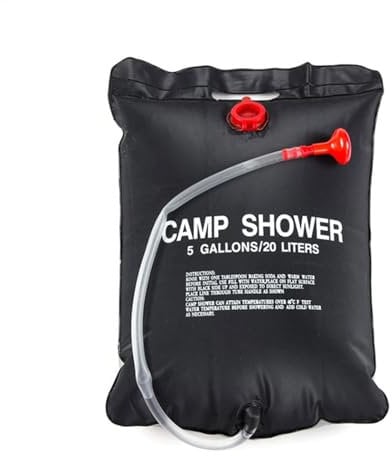 Bolsa de ducha de camping – Bolsa de ducha solar al aire libre | 5 galones / 20 L de agua caliente portátil camping – Bolsa de ducha extraíble con manguera de nailon cuerdas para moscas de senderismo