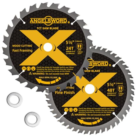 ANGELSWORD 5-1/2 Inch Circular Saw Blade 24T for Framing&48T for Fine Finish Wood Cutting, Includes bushings for 10mm Arbor