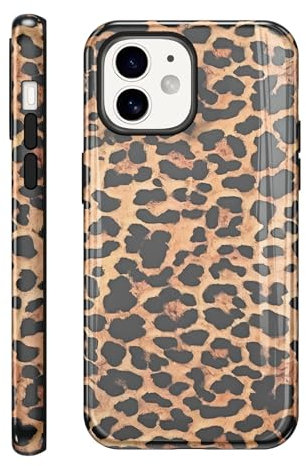 Phoona Leopard Case for iPhone 12 / iPhone 12 Pro 6,1, Cheetah Print Girly Aesthetic Dsign Pattern for Girl Women, Shockproof Slim Soft TPU and Hard PC Frosted Double Protective Cover, Brown
