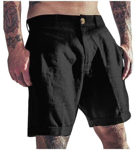 Pantaloncini Estivi Uomo Lino, Pantaloncini Corti Uomo Estivi Pantaloncini Bermuda Pantaloncini da Spiaggia Mare Bermuda Cargo Shorts Leggeri Vita Alta Palestra Pantaloni da Lavoro Morbidi Vintage
