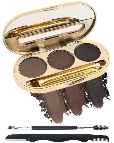 Eyebrow Powder Kit,3 Couleurs Eyebrow Powder Palette,Sourcils Maquillage Longue Tenue Waterproof,Facile a Colorer,Eyebrow Color Poudre Maquillage Shape Natural,With Mirror Brush-03 Brun foncé