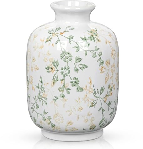 Keramik Vase Grün Porzellan Vase Blumenvase Dekovase mit Blumenmuster | Arborus Vase für Blumen Blumenarrangements Zweige Tischdeko Zuhause Wohnzimmer Schlafzimmer Badezimmer Wohnung Landhuas Deko