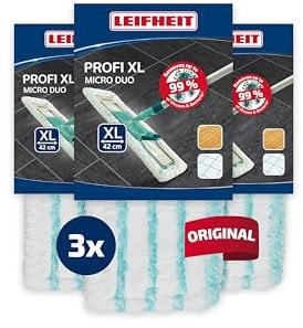 Leifheit Wischbezug Profi XL Micro Duo 3er Set, Bodenwischer Ersatzbezug für alle Bodenarten, nimmt Schmutz auf, 2-Faser-System, Putzlappen aus Mikrofaser