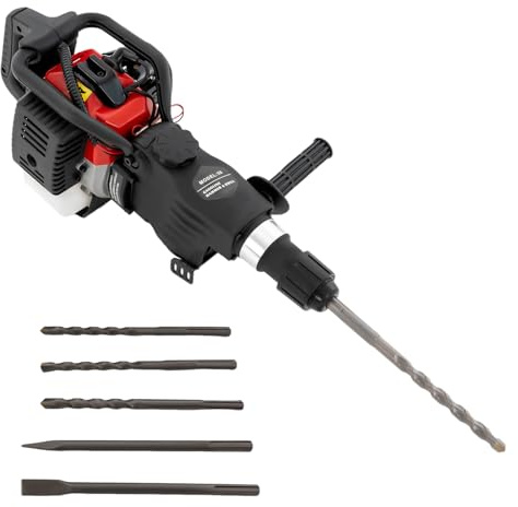 Martillo de demolición de gasolina, 33 CC, 2 tiempos, con 3 brocas y depósito de combustible, martillo cincelador moderno de 30 J, martillo perforador de 1000 W, martillo triturador de hormigón