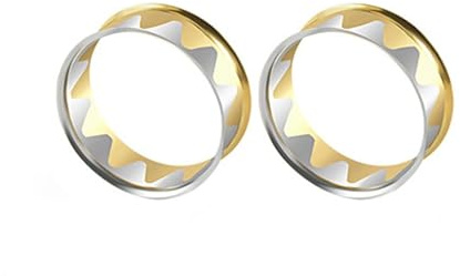 Lirzxin Ear Tunnels Gauges Plugs, 2PCS Stainless Steel Gauge Earrings 3/4 inch Double Flared Hollow Round with Wave Ear Gauge 19mm Silver Gold