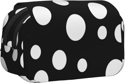 YKLJG Federmäppchen mit Flaschenmuschel-Druck, Flip-Top, Stift-Organizer mit 2 Reißverschlussfächern, große Kapazität, Make-up-Taschen für Schule, Reisen und Büro, Schwarz & Weiß Big Dot