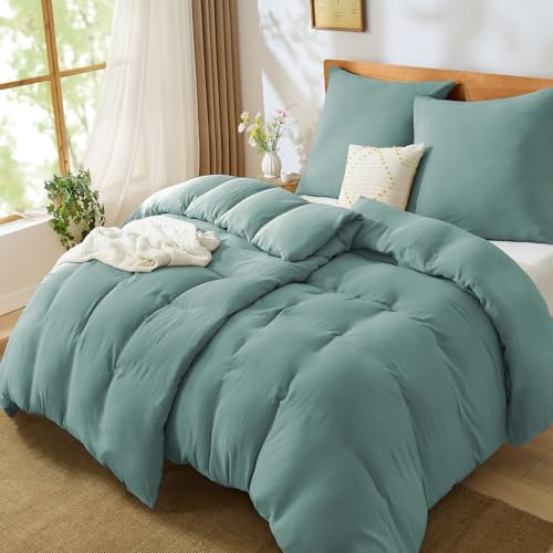 BEDELITE Musselin Bettwäsche 135x200 4teilig Baumwolle, Türkis, ÖKO-TEX | Sommer Bettwäsche-Sets mit Reißverschluss, Bettbezug 2er Set 135x200cm mit 2 Kissenbezüge 80x80cm, weiche und atmungsaktiv