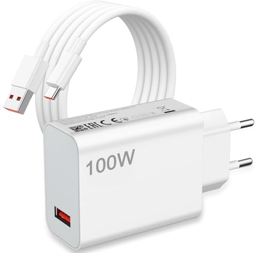 Ladegerät 100W und Kabel für Xiaomi Redmi Note 15Pro+ 17Pro Max Poco X8 Pro | Schnellladung Adapter USB Netzteil und 1Meter Ladekabel Typ C 6A für Xiaomi 17 Pro Max 5G F8 Ultra Redmi K90-Pro Max Mi Pad