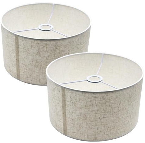 bangminda 2 Stück Lampenschirme für Tischlampe Ø 28cm Stoff Lampenschirm für Tischlampe E27 Zylinder Lampenschirm für Wandlampe Nachttischlampe Stehlampe Naturleinen Hardcover Handgefertigt