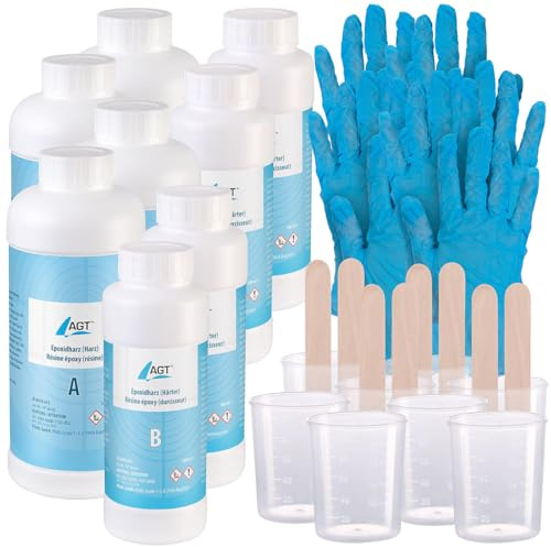 AGT Epoxidharz Kristallklar: Transparentes Epoxidharz, 6.000 ml, inkl. Zubehör (blasenfreie Epoxid-Harze, Gießharz auf Epoxidbasis)