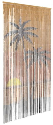 Mokuyary Rideau de porte, anti-insectes, imprimé palmier, 100 x 220 cm, bambou