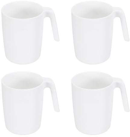 sourcing map Juego de 4 tazas de café de plástico, irrompibles, reutilizables, aptas para microondas y lavavajillas, con asa para té, leche, jugo, cocina, camping, color blanco
