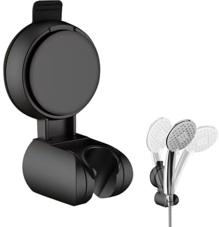 Suction Cup Shower Head Holder, 360° Adjustable Shower Bracket, No Drill Removable Wall Mount, Universal Vacuum Suction Holder for Handheld Shower, Waterproof Rustproof ABS Bathroom Accessory, Black