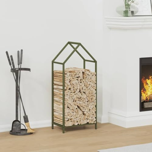 Ordellia Scaffale per legna da ardere verde oliva in acciaio laminato a freddo, 40 x 25 x 90 cm, con portata di 100 kg, per interni, terrazze, giardini e conservazione ordinata