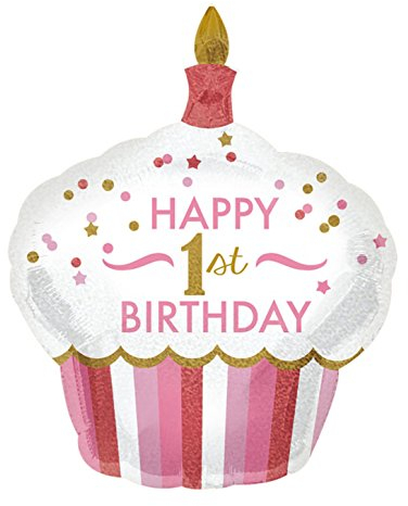 Amscan 3452201 - Super Shape Folienballon 1st Birthday Dupcake, Größe circa 73 x 91 cm, Heliumballon, 1. Geburtstag