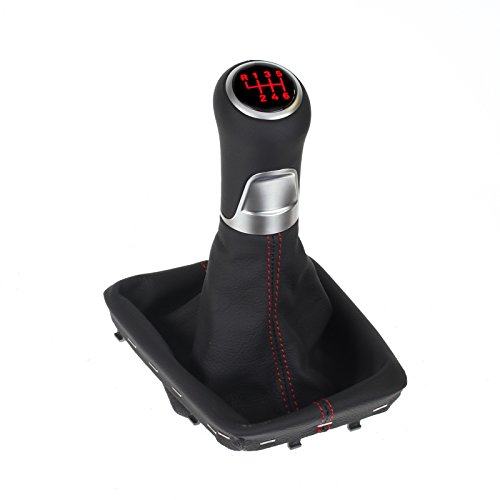 ICT Schaltknauf Schalthebel rot beleuchtet Schaltsack / Schaltmanschette kompatibel mit: VW Golf 7 ( kein GTI / GTD / Plus / Sportsvan) Schwarz, Naht rot, 6 gang, Komplettset Ersatztei