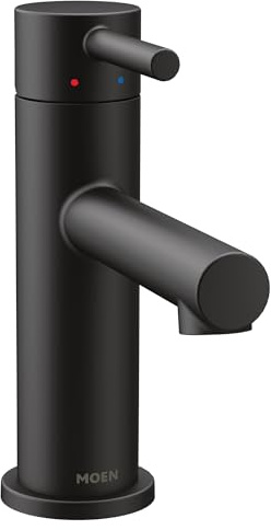 Moen Align Matte Black One-Handle Modern Bathroom Faucet with Drain Assembly and Optional Deckplate, 6190BL