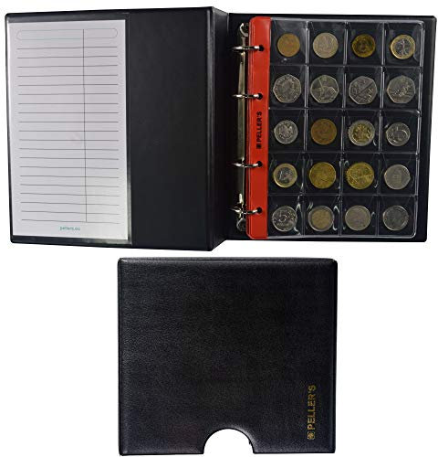 PELLER'S Sammelalbum für 275 Münzen: 5+5 Münzhüllen, Für 175 Münzen bis zu Ø 23mm und Für 100 Münzen bis zu Ø 31mm. Münzalbum M. (Modell M + Schuber)
