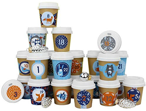 Papierdrachen DIY Adventskalender Espresso-Becher - zum selber Basteln und Befüllen - mit Waldtier Washi Tape - 24 Coffee to Go Cups - Design Set 32