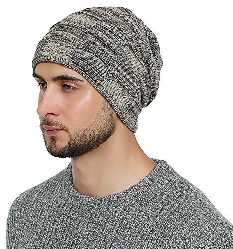 DonDon Mütze Herren Wintermütze Slouch Beanie Strickmütze mit warmen Fleece Innenfutter beige schwarz