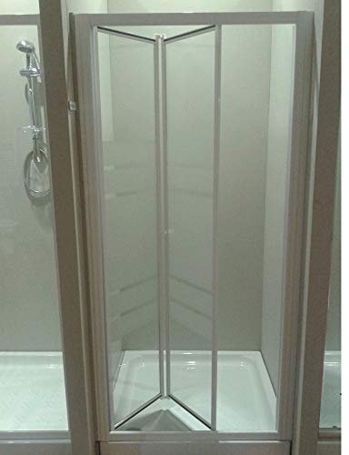 Duschtüre in Echtsicherheitsglas 3 mm stark, Duschfaltwand Duschabtrennung Glas mit Streifen, Diverse Breiten, H 185 cm, Profile Aluminium Silber Satiniert (75-80 cm)