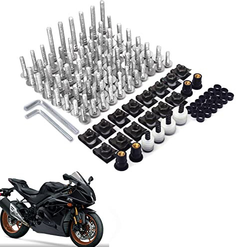 JFG RACING Viti Ergal Moto,Viti Carene Kit Completo Bulloni Moto,Universale in Alluminio CNC Viti di Fissaggio Dadi per Moto da Strada Sportive Scooter-Argento
