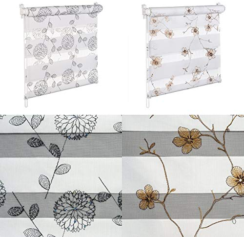 KSHANDEL24 DOPPELROLLO MIT Pailetten UND GLANZFASER Kupfer BRAUN Weiss SCHWARZ Blumenmuster (Blumen schwarz mit Pailletten, 70x200 cm)