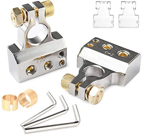 MICTUNING Marine Battery Terminals,4 Terminal Connectors,Negative and Positive Copper Plate Cable Clamp Quick Connector for Boat Caravan Van Motorhome Motorcycle (4-way)