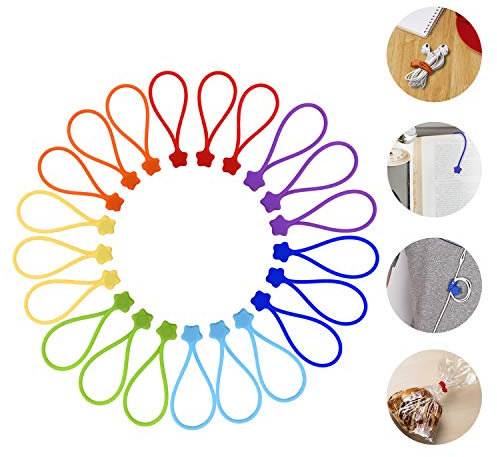 Fironst 7Colors-21Pack Reusable Silicone Twist Ties, 7.48'' Magnetic Cable Ties with Strong Magnet for Organizing Cables, Hanging Stuff, USB Cords,Fridge Magnets, Used in Many Ways or Just for Fun