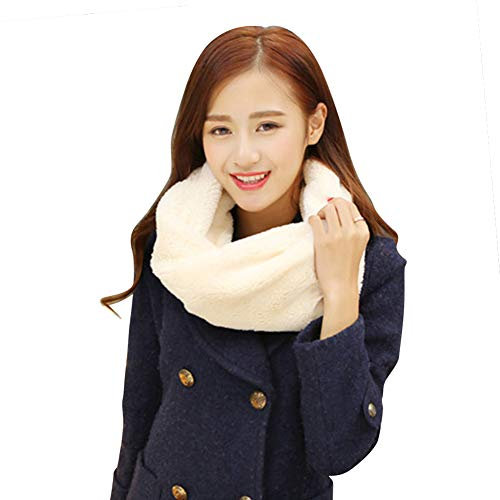 Femmes Écharpe Tube Hiver Automne Foulard Snood Fausse Fourrure Epais Thermique Tour de Cou Tubulaire Luxe Doux Cache-cou Cache-nez Extérieur Anti-vent/froid Cadeau de Noël (Blanc)