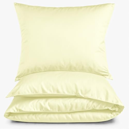 Carpe Sonno Mako Satin Bettwäsche 135x200 cm Vanille Weiß - Hotelbettwäsche aus 100% Baumwolle robuster Reißverschluss - Hotel Bettgarnitur Set 2teilig Bettzeug mit 1 Kopfkissenbezug 80 x 80 cm