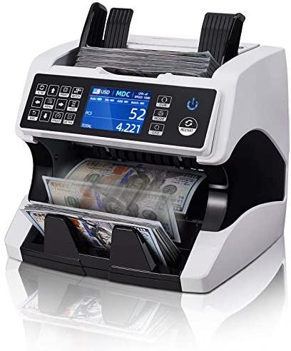 MUNBYN IMC01 Bank Grade Money Counter Machine Mixed Denomination, 2CIS/UV/IR/MG/MT Counterfeit Detection, Serial Number, MUL Currency Cash Counter, Printer Compatible, 2Y Warranty (White)