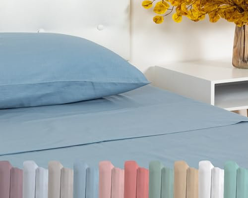 TRAMAS+ Einzelblatt-Set 90x200, 100% Baumwolle, Bettwäsche, Bettlaken und 1 Kopfkissenbezug, Standard 100 by Oeko-TEX - Blau