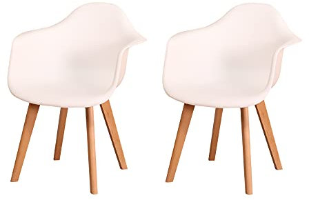 BenyLed Lot de 2 Chaise Salle à Manger, Fauteuils Scandinave de Chaise latérale Design Rétro avec Pieds en Bois de Hêtre (Blanc)