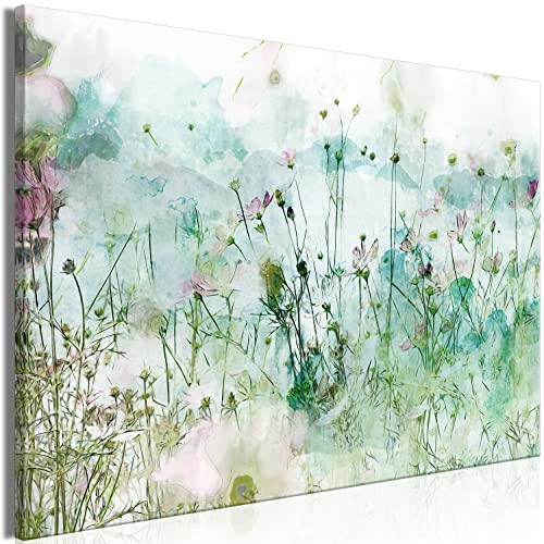 B&D XXL - Wandbilder XXL Wiese 60x40 cm 1 tlg - Wand Deko Leinwand Bilder Motive Groß Wanddeko Schlafzimmer Kunstdruck - Blumen Gras Botanik Bunt Natur Blumenwiese wie gemalt b-C-1025-b-a