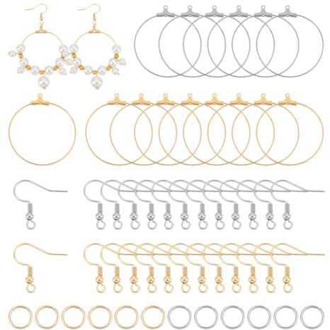 UNICRAFTALE Ca. 100 STK 2 Farben DIY Ohrring Set Edelstahl Creolen Zubehör 20 STK Ohrringhaken 40Stk Offene Biegeringe DIY Bastel Ohrringe Selber Machen Set Für Schmuckherstellung