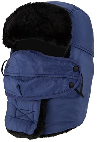 MEOKEY Fliegermütze Wintermütze Unisex,Trappermütze mit Gesichtsmaske & Ohrenklappen, Fliegermütze aus Kunstfell für Eislaufen, Skifahren und andere Outdoor-Aktivitäten - Blau