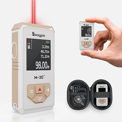 Super Compact Laser Distance Meter M-30 Plus : 98ft/30m. Laser Measurement Tool by Magie Tech. Laser Measuring Tape (Natural Beige)