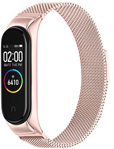 Oumida Correa Compatible con Xiaomi Mi Band 4 Correa, Brazalete de Metal de Acero Inoxidable, Pulsera de Repuesto de Loop Magnético para Xiaomi Mi Smart Band 4 para Mujer Hombre, Rosa