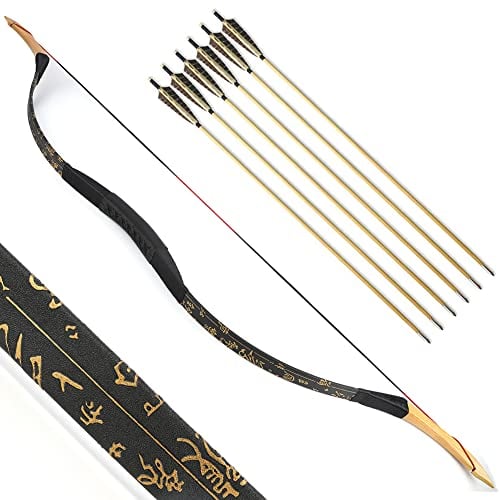 SHARROW Traditioneller Bogen Recurve Bogen und Pfeile Set Langbogen 20-50lbs Handgemacht Holzbogen Reiterbogen Sportbogen Jagdbogen für Erwachsene und Anfänger (50lbs, Typ 4)