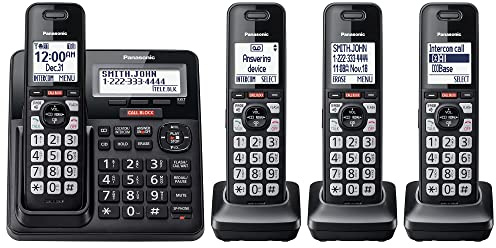 Panasonic Cordless Phone with Advanced Call Block, Link2Cell Bluetooth, One-Ring Scam Alert, and 2-Way Recording, Answering Machine, 4 Handsets - KX-TGF944B (Black)