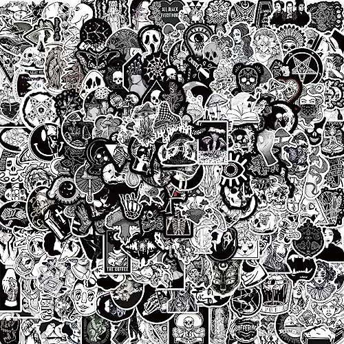 APAREAL Sticker Set 200 Stück, Wasserfeste Gotik Aufkleber für Laptop, Koffer, Fahrrad, Helm, Motorrad, Skateboard, Snowboard, Graffiti Schwarz und Weiß Sticker für Erwachsene StickerBomb