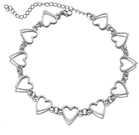 fdsmall Punk Halskette Statement Choker Halskette Minimalismus Hohle Herz Choker Halskette Schmuck für Frauen und Mädchen (Silbrig)