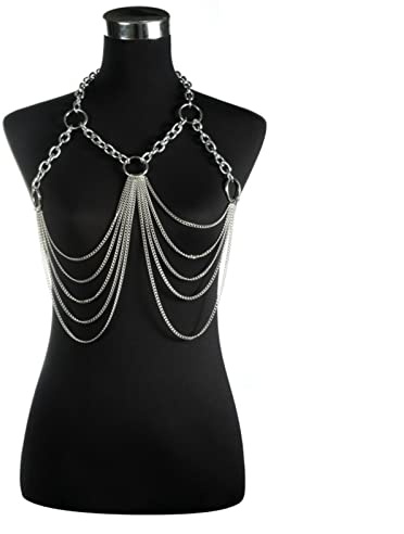SUNMME Mode Körperkette Sexy Körperkette Frauen Mode Brust Für Ornamente Weibliche WAIS Schmuck Festival Rave Outfit Zubehör Ketten Halskette (Metallfarbe: Versilbert) (a versilbert)