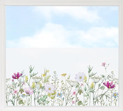 GRAZDesign Fensterfolie Blickdicht Sichtschutz, Sichtschutzfolie Fenster, Glastüren, Küche & Küchenfenster, Bad & Badfenster, Milchglasfolie Blumenwiese 110x57cm