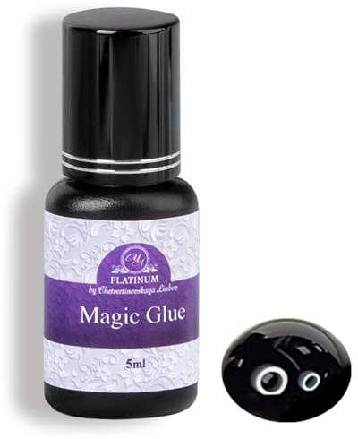 PLATINUM de Chetvertinovskaya Liubov Pegamento mágico para extensiones de pestañas - Pegamento negro para pestañas que dura 6 semanas - El pegamento para pestañas se seca en 0,5-1 segundo, 5 ml, Negro