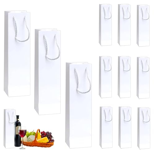 POPOYU White Bottle Gift Bags Multipack,12 Packs Christmas Bags for Wine with Handle and Kraft Paper Tags,New Year Xmas Wine Bottle Bags for Red Wine Whiskey Champagne Gifts Wrapping Xmas