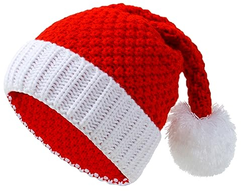 Asudaro Weihnachts Strick Mütze, Weihnachtsmütze Mit Bommel Winter Gestrickte Wollmützen Elastische Warme Weihnachtsmützen Für Kinder Und Erwachsene Für Cosplay-Auftritte, Partyaktivitäten