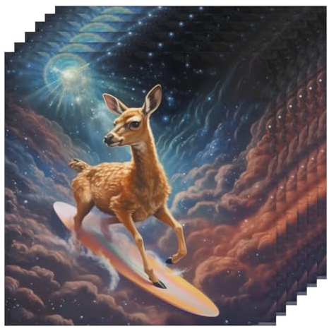 Stoffservietten mit niedlichem Hirsch-Motiv, 6er-Set, Polyestergewebe, waschbar, Urlaub, Stoffservietten, wiederverwendbar, dekorative Servietten für den täglichen Gebrauch, für Esszimmer,